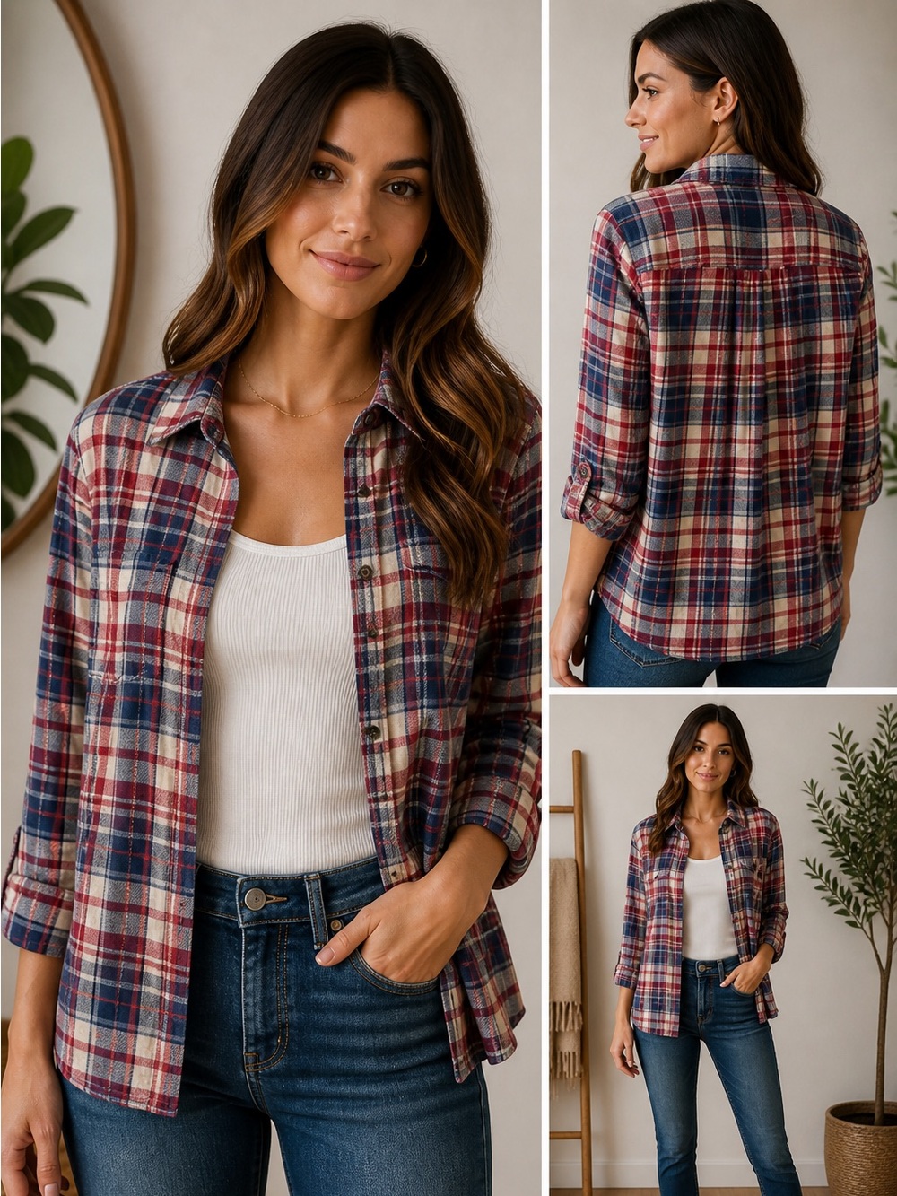 Women’s Red & Blue Plaid Button-Down Shirt